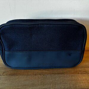 Burberry Logo Clutch Toiletry Travel Cosmetic Pouch Navy Blue Zipper Closure